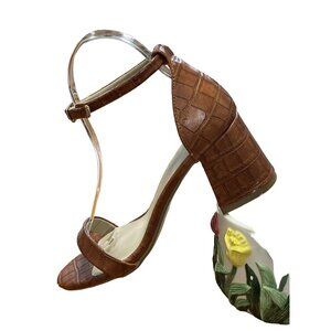 Brown Crocodile Pattern Block Heels With Adjustable Ankle‎ Strap - Size 7